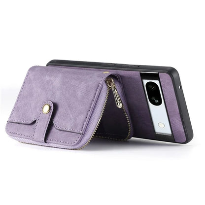 D3 for Google Pixel 7a Phone Case with Shoulder Strap Zipper Wallet Leather+PC+TPU Cover
