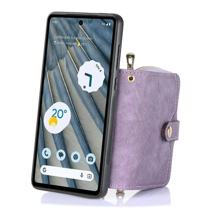D3 for Google Pixel 7a Phone Case with Shoulder Strap Zipper Wallet Leather+PC+TPU Cover