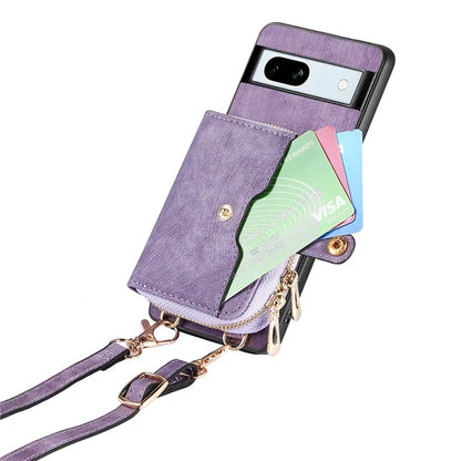 D3 for Google Pixel 7a Phone Case with Shoulder Strap Zipper Wallet Leather+PC+TPU Cover