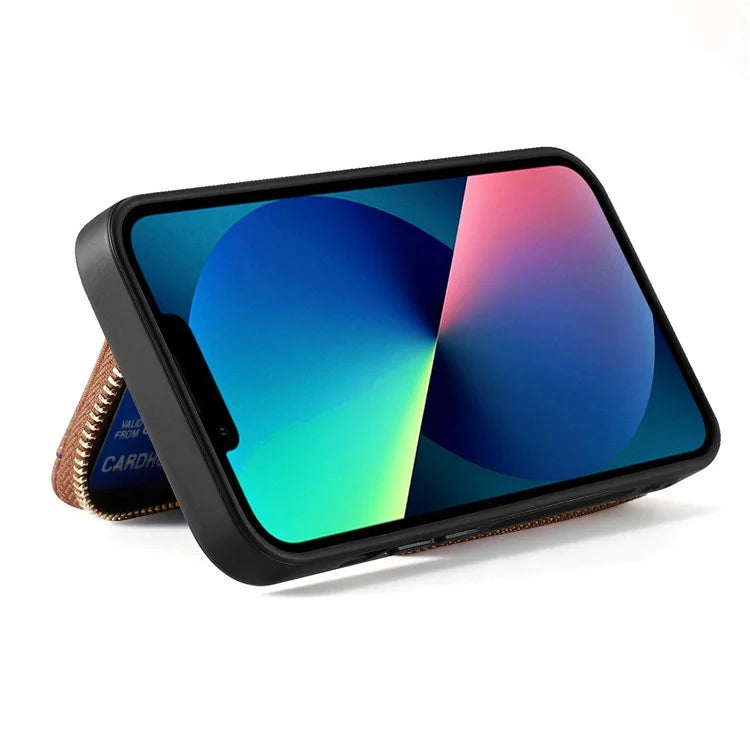 D3 For iPhone 13 Wallet Case Anti-Scratch PU+TPU+PC Phone Cover with Strap
