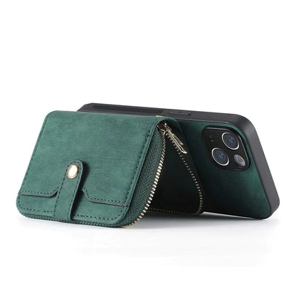 D3 For iPhone 13 Wallet Case Anti-Scratch PU+TPU+PC Phone Cover with Strap