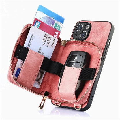 D3 For iPhone 13 Wallet Case Anti-Scratch PU+TPU+PC Phone Cover with Strap