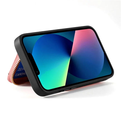 D3 For iPhone 13 Wallet Case Anti-Scratch PU+TPU+PC Phone Cover with Strap