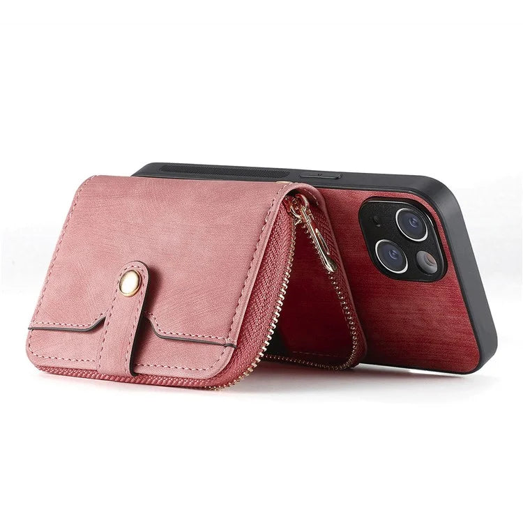 D3 For iPhone 13 Wallet Case Anti-Scratch PU+TPU+PC Phone Cover with Strap