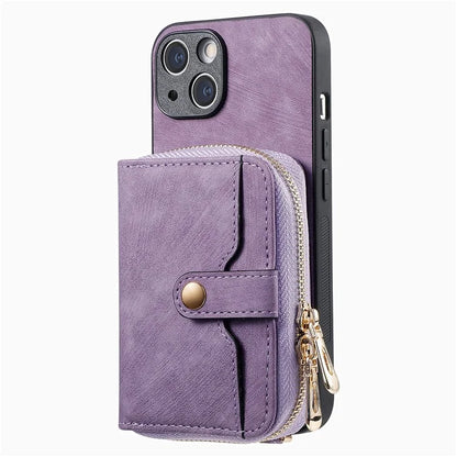 D3 For iPhone 13 Wallet Case Anti-Scratch PU+TPU+PC Phone Cover with Strap