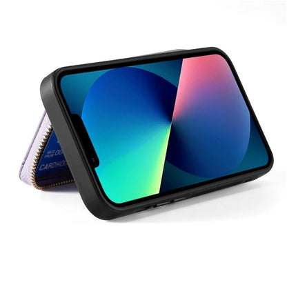 D3 For iPhone 13 Wallet Case Anti-Scratch PU+TPU+PC Phone Cover with Strap