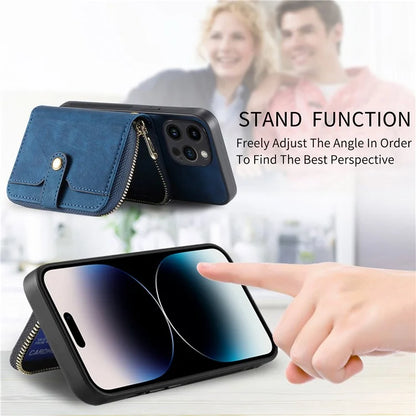 D3 For iPhone 14 Pro Max Case with Long Strap Bump Proof Leather+TPU+PC iPhone Cover