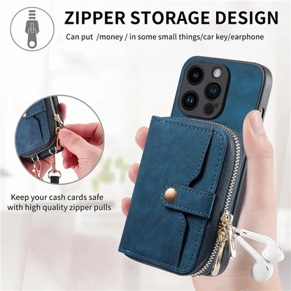 D3 For iPhone 14 Pro Max Case with Long Strap Bump Proof Leather+TPU+PC iPhone Cover