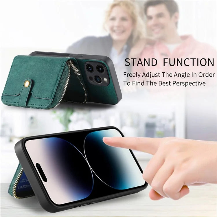 D3 For iPhone 14 Pro Max Case with Long Strap Bump Proof Leather+TPU+PC iPhone Cover