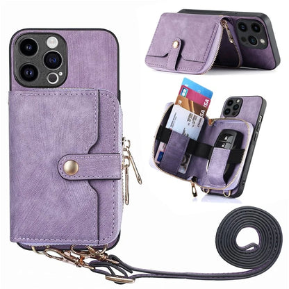 D3 For iPhone 14 Pro Max Case with Long Strap Bump Proof Leather+TPU+PC iPhone Cover