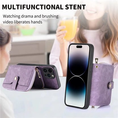 D3 For iPhone 14 Pro Max Case with Long Strap Bump Proof Leather+TPU+PC iPhone Cover