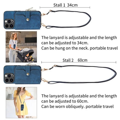 D3 for iPhone 14 Pro Case Zipper Pocket Leather+TPU+PC Crossbody Phone Cover