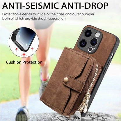 D3 for iPhone 14 Pro Case Zipper Pocket Leather+TPU+PC Crossbody Phone Cover