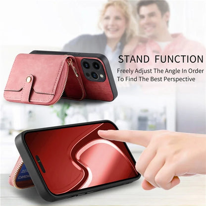 D3 For iPhone 15 Pro Max Zipper Wallet Case PU+TPU+PC Phone Shell with Strap