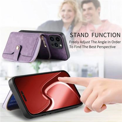 D3 For iPhone 15 Pro Max Zipper Wallet Case PU+TPU+PC Phone Shell with Strap