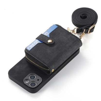D3 for iPhone 15 Plus Crossbody Case Card Holder Kickstand Leather+PC+TPU Phone Cover