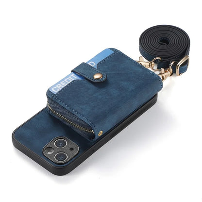 D3 for iPhone 15 Plus Crossbody Case Card Holder Kickstand Leather+PC+TPU Phone Cover