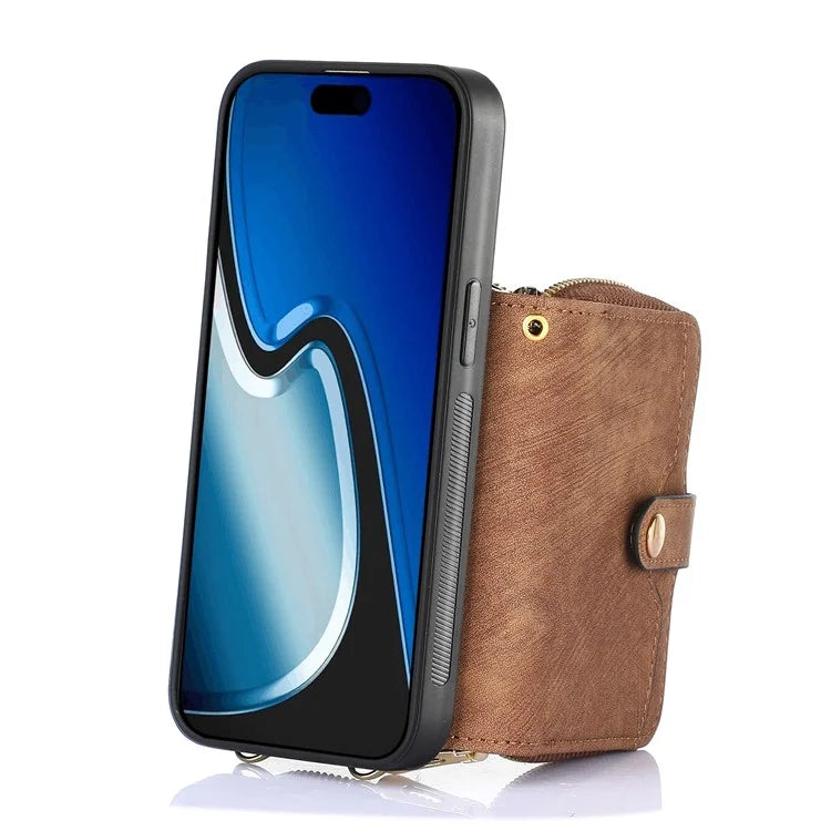 D3 for iPhone 15 Plus Crossbody Case Card Holder Kickstand Leather+PC+TPU Phone Cover