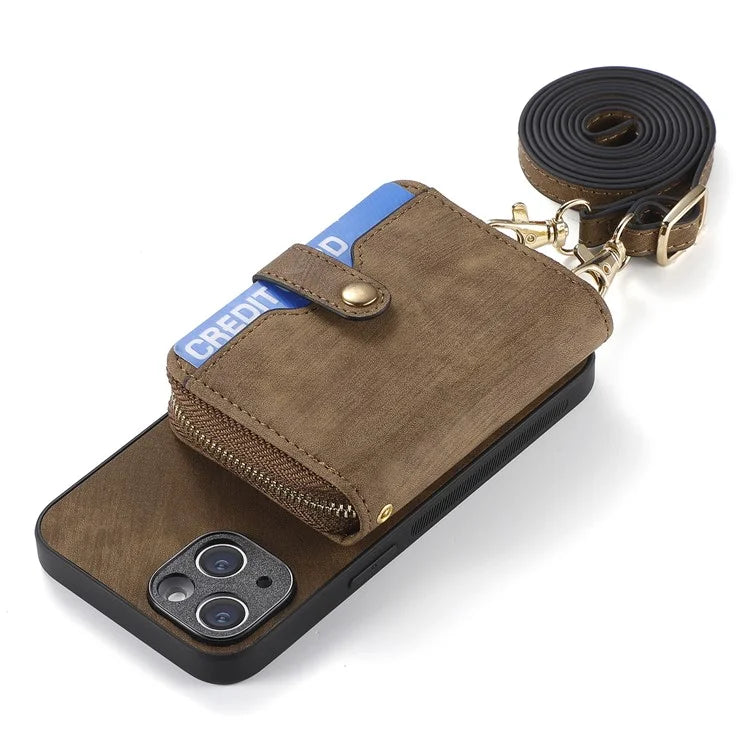 D3 for iPhone 15 Plus Crossbody Case Card Holder Kickstand Leather+PC+TPU Phone Cover