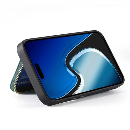 D3 for iPhone 15 Plus Crossbody Case Card Holder Kickstand Leather+PC+TPU Phone Cover