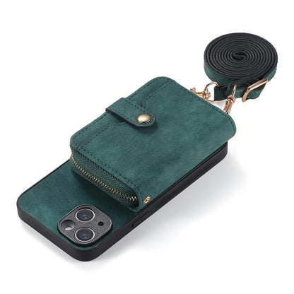 D3 for iPhone 15 Plus Crossbody Case Card Holder Kickstand Leather+PC+TPU Phone Cover