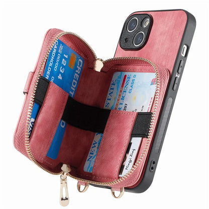 D3 for iPhone 15 Plus Crossbody Case Card Holder Kickstand Leather+PC+TPU Phone Cover