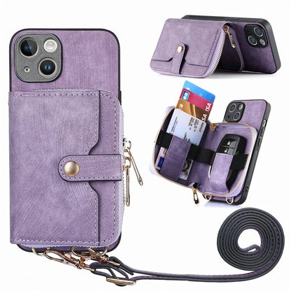 D3 for iPhone 15 Plus Crossbody Case Card Holder Kickstand Leather+PC+TPU Phone Cover