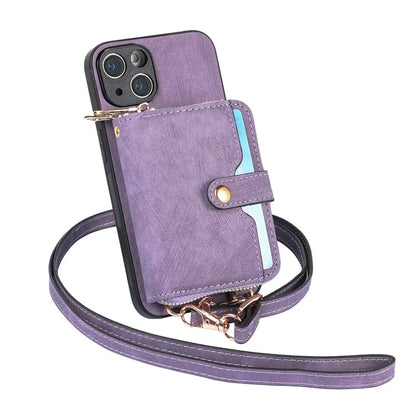 D3 for iPhone 15 Plus Crossbody Case Card Holder Kickstand Leather+PC+TPU Phone Cover