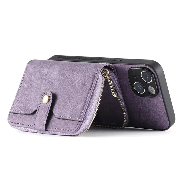 D3 for iPhone 15 Plus Crossbody Case Card Holder Kickstand Leather+PC+TPU Phone Cover