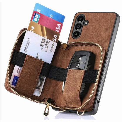D3 For Samsung Galaxy M15 5G PU Leather+PC+TPU Phone Case Zipper Wallet Retro Cell Phone Cover