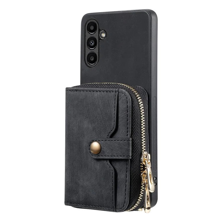 D3 For Samsung Galaxy A13 5G / A04s 4G (164.7 x 76.7 x 9.1 mm) Kickstand PU Leather+PC+TPU Phone Case Zipper Wallet