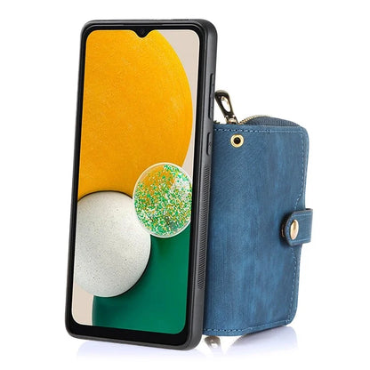 D3 For Samsung Galaxy A13 5G / A04s 4G (164.7 x 76.7 x 9.1 mm) Kickstand PU Leather+PC+TPU Phone Case Zipper Wallet