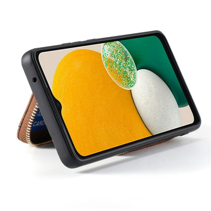 D3 For Samsung Galaxy A13 5G / A04s 4G (164.7 x 76.7 x 9.1 mm) Kickstand PU Leather+PC+TPU Phone Case Zipper Wallet