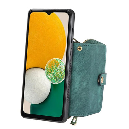 D3 For Samsung Galaxy A13 5G / A04s 4G (164.7 x 76.7 x 9.1 mm) Kickstand PU Leather+PC+TPU Phone Case Zipper Wallet