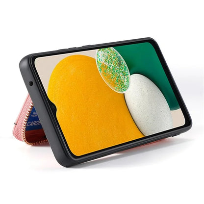 D3 For Samsung Galaxy A13 5G / A04s 4G (164.7 x 76.7 x 9.1 mm) Kickstand PU Leather+PC+TPU Phone Case Zipper Wallet