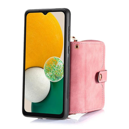 D3 For Samsung Galaxy A13 5G / A04s 4G (164.7 x 76.7 x 9.1 mm) Kickstand PU Leather+PC+TPU Phone Case Zipper Wallet