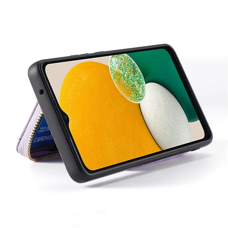 D3 For Samsung Galaxy A13 5G / A04s 4G (164.7 x 76.7 x 9.1 mm) Kickstand PU Leather+PC+TPU Phone Case Zipper Wallet