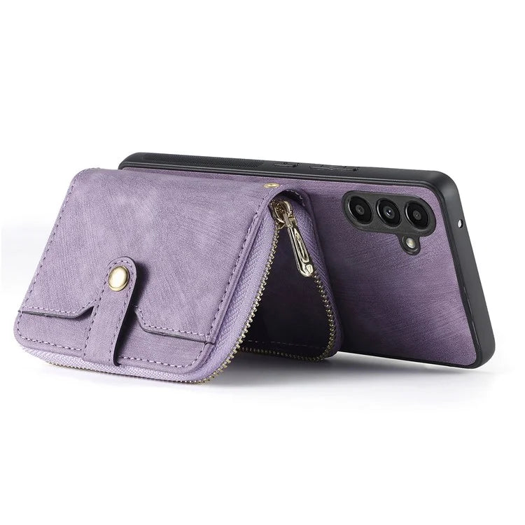 D3 For Samsung Galaxy A13 5G / A04s 4G (164.7 x 76.7 x 9.1 mm) Kickstand PU Leather+PC+TPU Phone Case Zipper Wallet