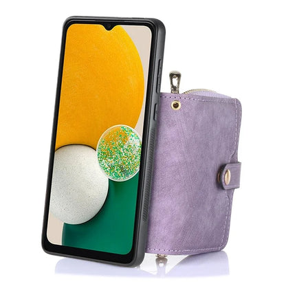 D3 For Samsung Galaxy A13 5G / A04s 4G (164.7 x 76.7 x 9.1 mm) Kickstand PU Leather+PC+TPU Phone Case Zipper Wallet