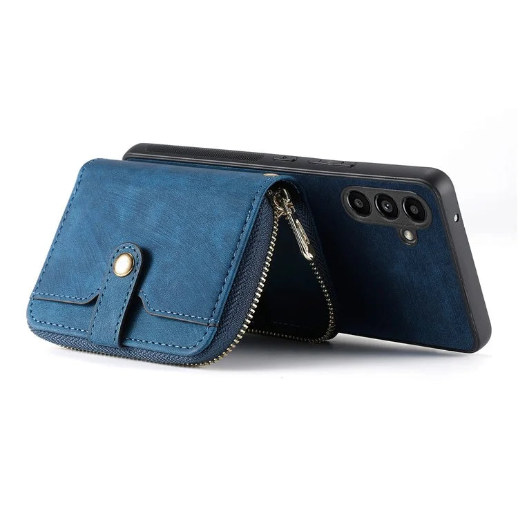 D3 for Samsung Galaxy A05s 4G Case Zipper Retro Leather Back Cover with Crossbody Strap