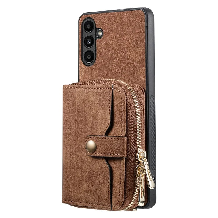 D3 for Samsung Galaxy A05s 4G Case Zipper Retro Leather Back Cover with Crossbody Strap
