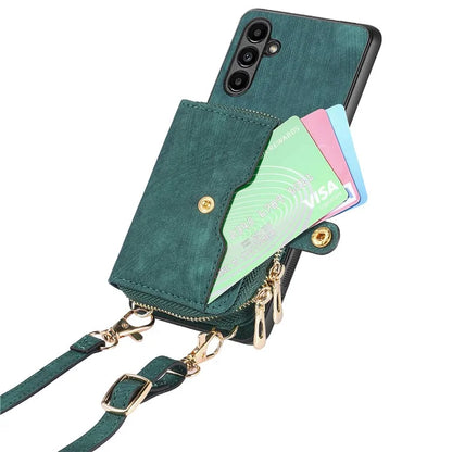 D3 for Samsung Galaxy A05s 4G Case Zipper Retro Leather Back Cover with Crossbody Strap