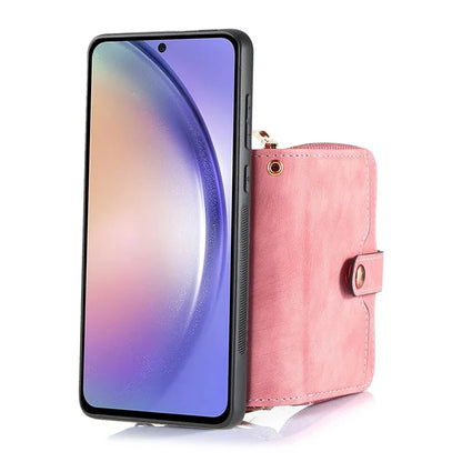 D3 for Samsung Galaxy A05s 4G Case Zipper Retro Leather Back Cover with Crossbody Strap