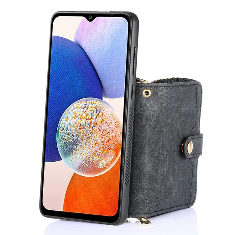 D3 For Samsung Galaxy A24 4G (162.1 x 77.6 x 8.3mm) Leather Case Zipper Wallet Retro Protective Cover