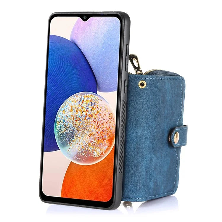 D3 For Samsung Galaxy A24 4G (162.1 x 77.6 x 8.3mm) Leather Case Zipper Wallet Retro Protective Cover