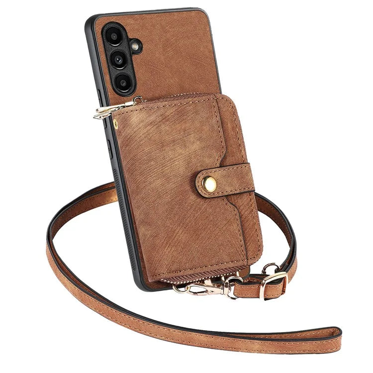 D3 For Samsung Galaxy A24 4G (162.1 x 77.6 x 8.3mm) Leather Case Zipper Wallet Retro Protective Cover