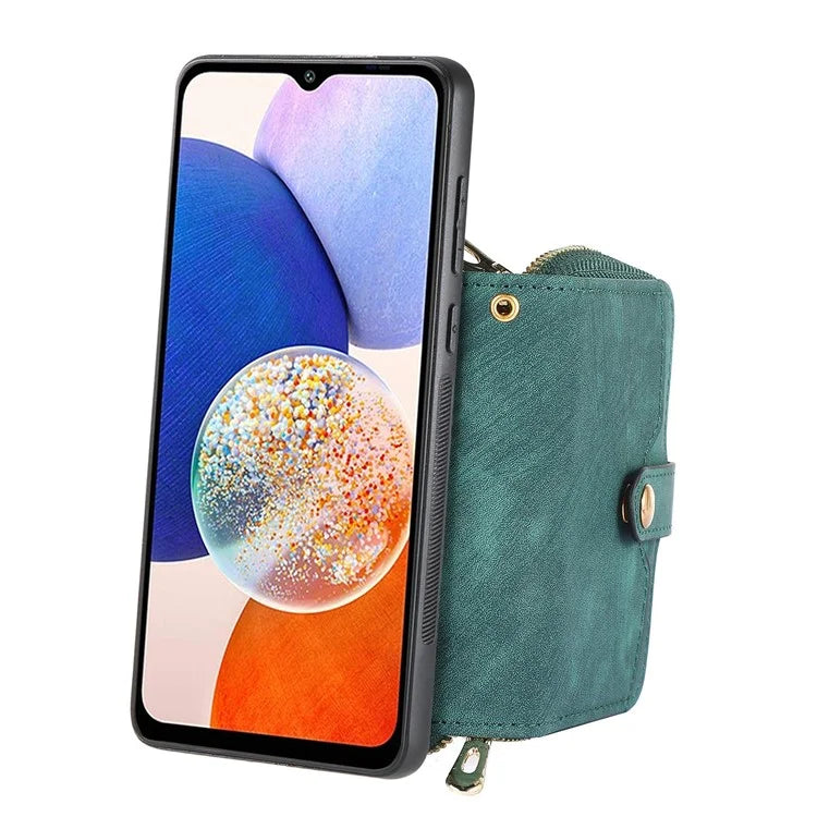 D3 For Samsung Galaxy A24 4G (162.1 x 77.6 x 8.3mm) Leather Case Zipper Wallet Retro Protective Cover