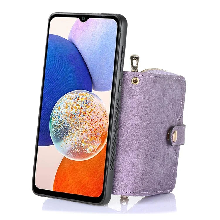 D3 For Samsung Galaxy A24 4G (162.1 x 77.6 x 8.3mm) Leather Case Zipper Wallet Retro Protective Cover