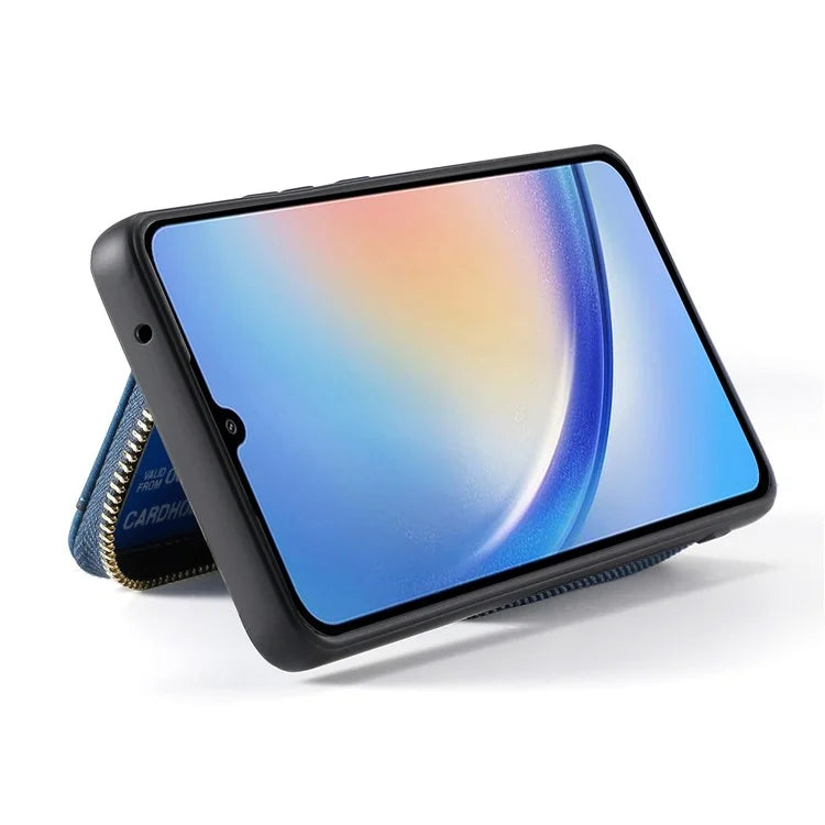 D3 for Samsung Galaxy A15 4G / 5G PU Leather+PC+TPU Case Retro Zipper Pocket Cover with Lanyard