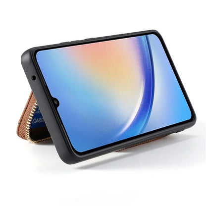 D3 for Samsung Galaxy A15 4G / 5G PU Leather+PC+TPU Case Retro Zipper Pocket Cover with Lanyard